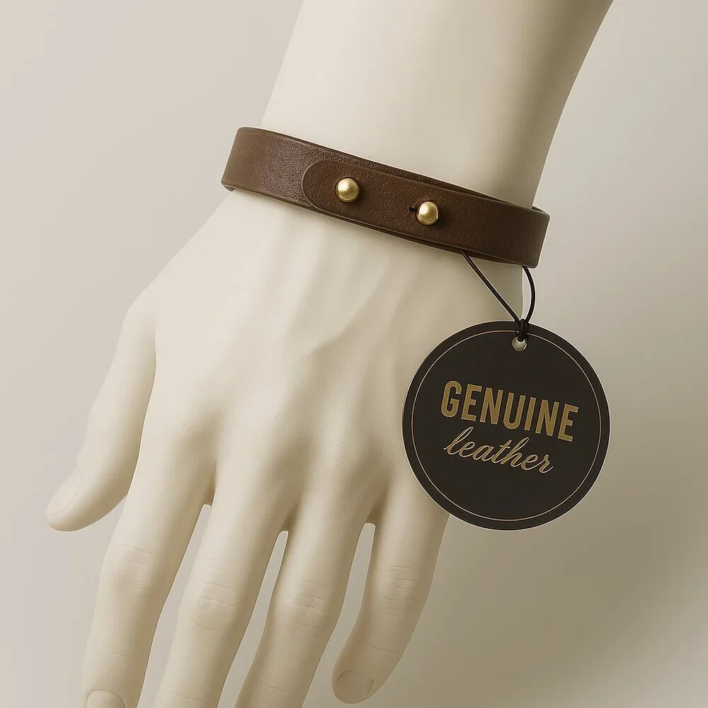 2/$30 Men's Brown Genuine Leather Bracelet – Adjustable Cuff w/ Gold Stud Detail